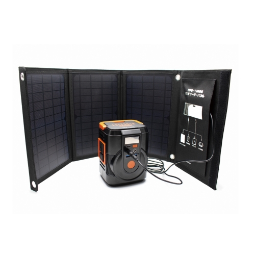 [防災グッズ] これだけで安心！簡単ポータブル電源・ソーラーパネルセット