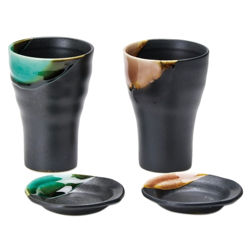 釉彩 カップ小皿ペア