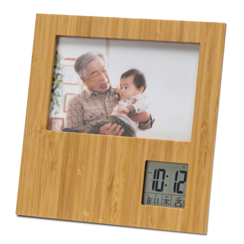 竹のフォトフレームクロック