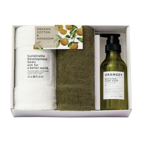 [フェイスタオルギフト] ORANGEY〈オランジ-〉  薬用ハンドソ-プとオ-ガニックタオルセット