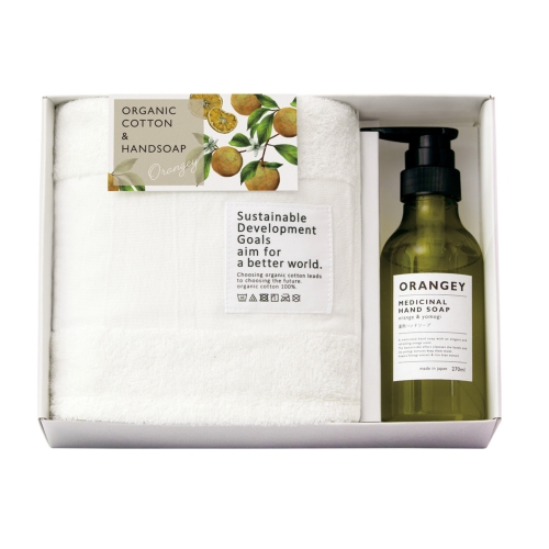 [フェイスタオルギフト] ORANGEY〈オランジ-〉  薬用ハンドソ-プとオ-ガニックタオルセット