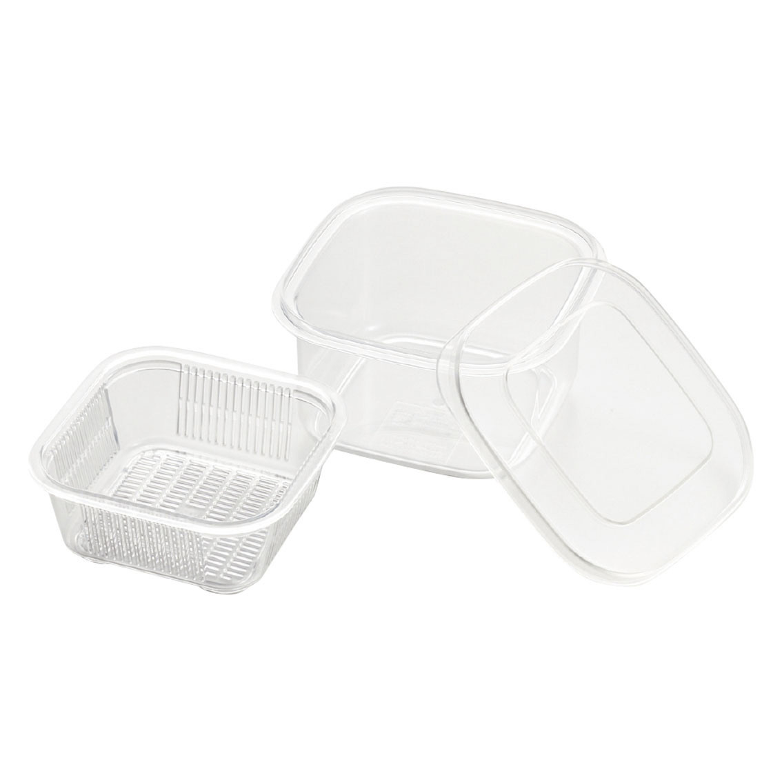 クリアな角型レンジ容器（ザル付）