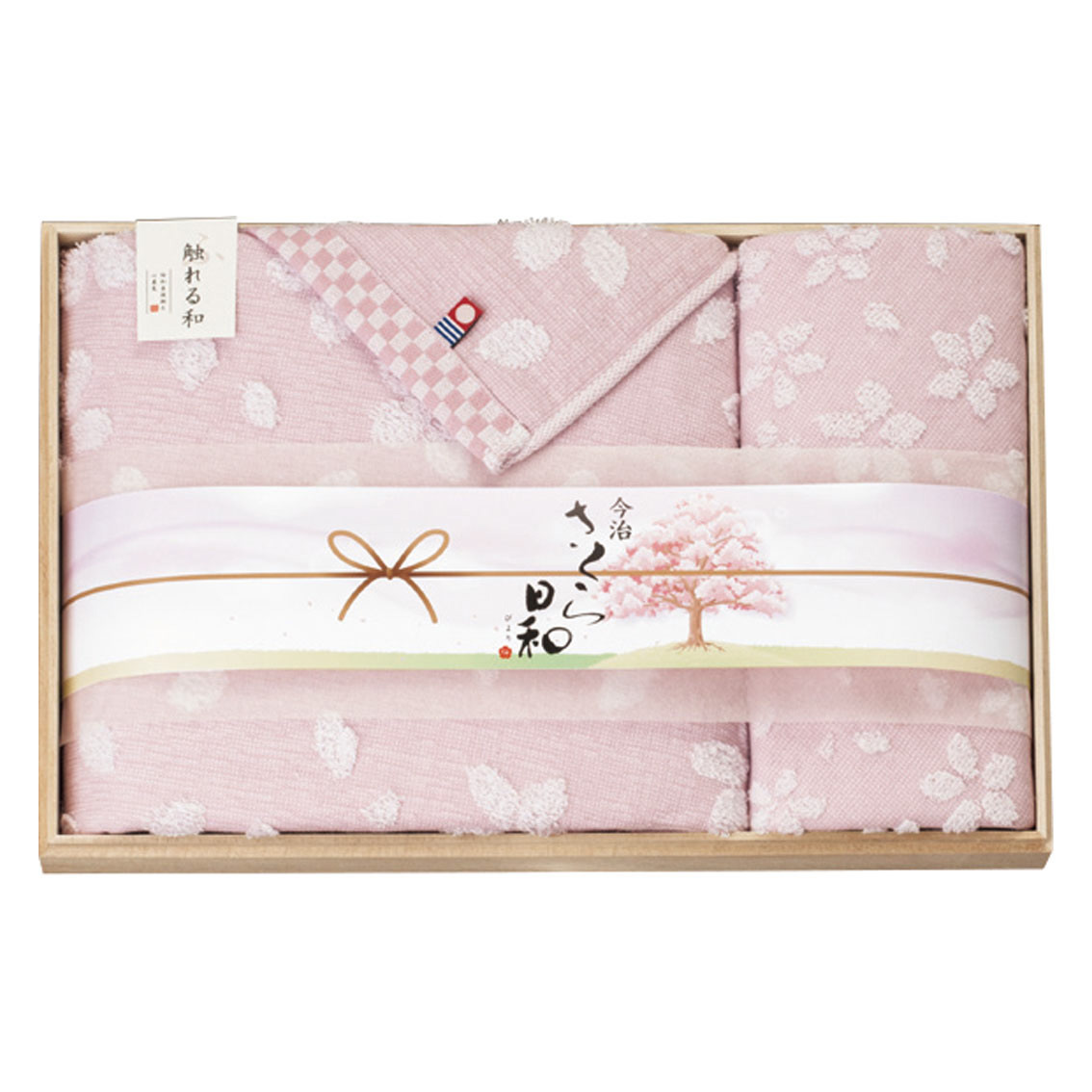[バスタオルギフト] 触れる和 さくら日和（宴） 木箱入り今治タオルセット