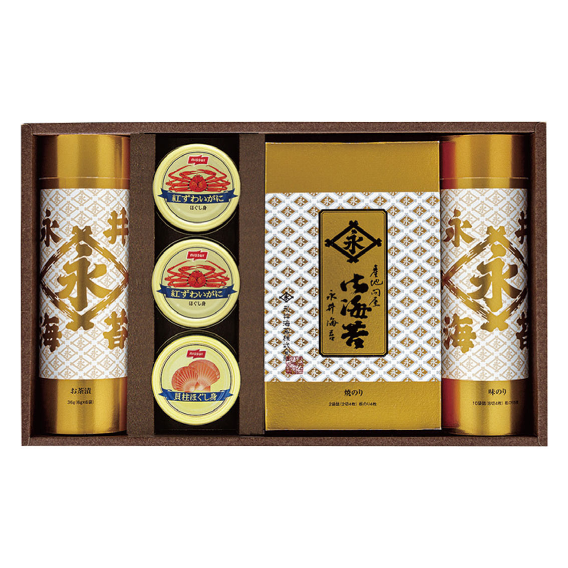 [食品ギフト] 永井海苔  海苔・お茶漬・かに缶・貝柱ほぐし身詰合せ