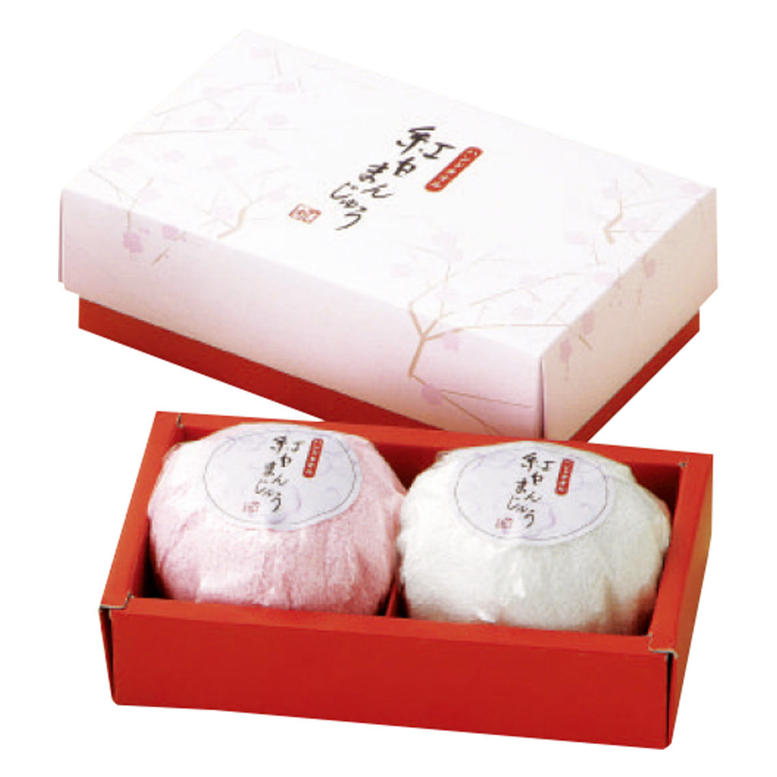 [ハンドタオルギフト] 紅白まんじゅうタオル2P