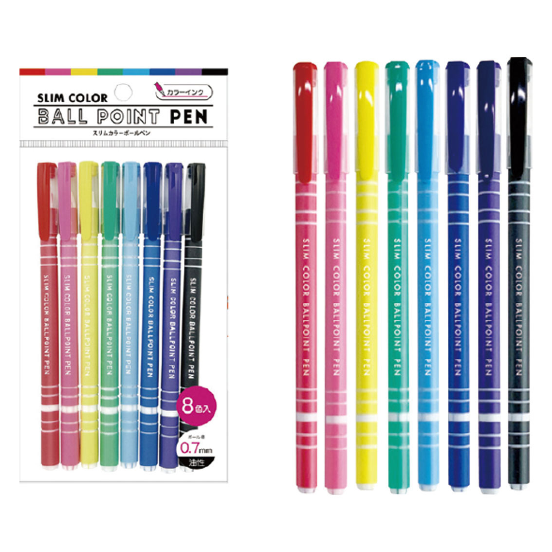 スリムカラーボールペン 8P