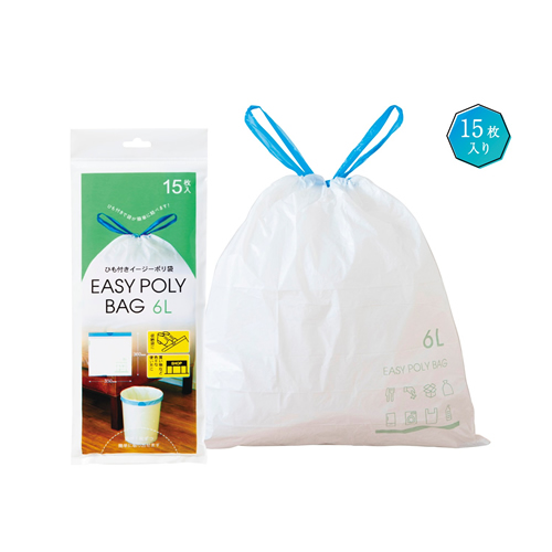 [粗品（キッチン）] ひも付きイージーポリ袋6L用 15枚入