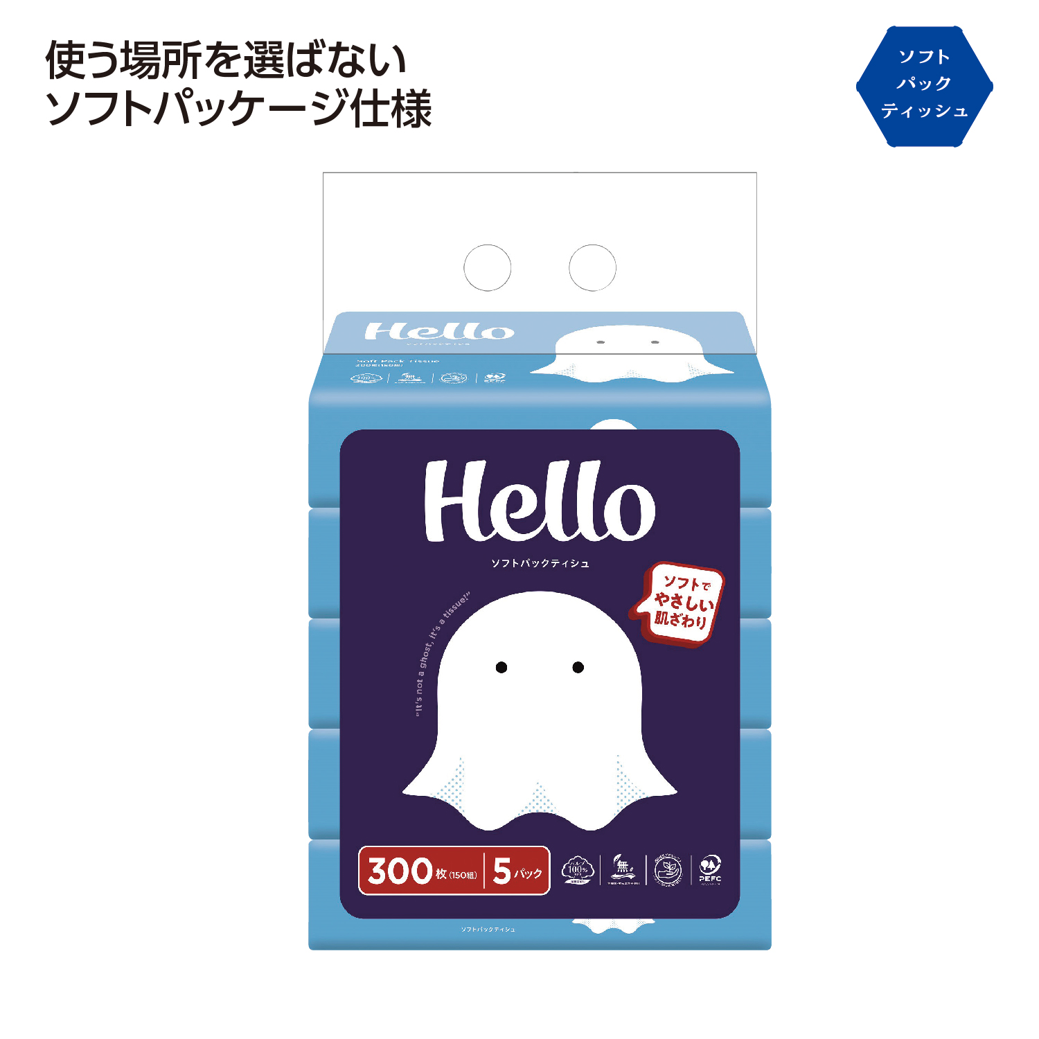 [粗品（キッチン）] ハロー ソフトパックティッシュ150W 5個組