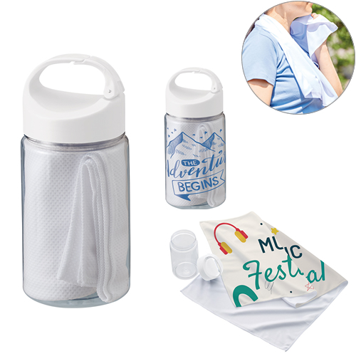 [熱中症対策] 涼感フェイスタオル 抗菌タイプ（ボトルケース付）