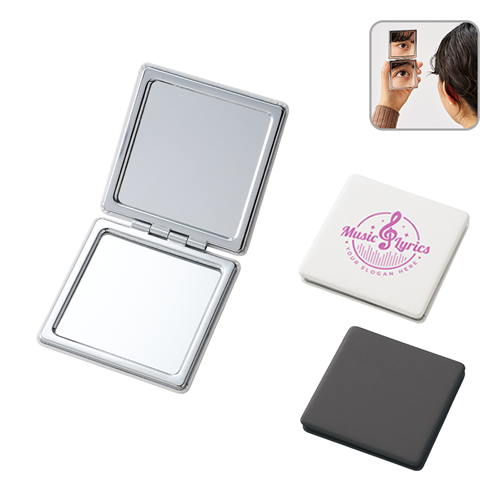 [鏡] 全面印刷できる合皮コンパクトミラー スクエア（両面対応）