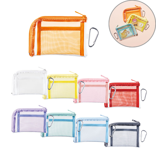 メッシュポケットクリアミニポーチ（カラビナ付）