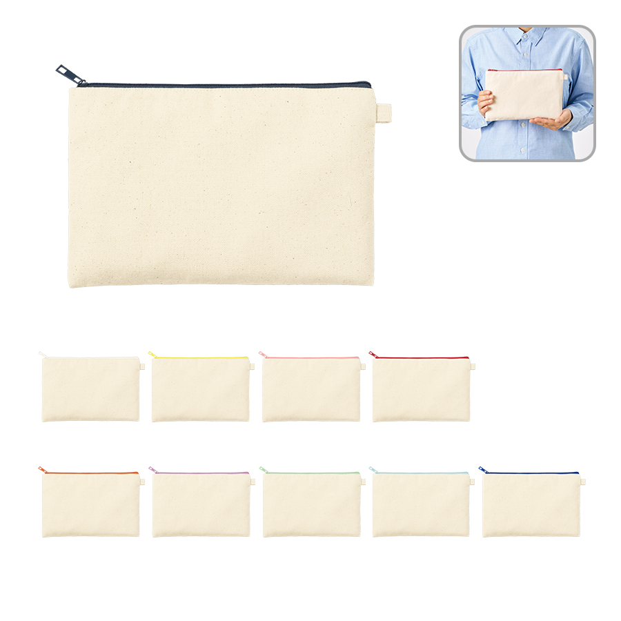 カラーファスナーキャンバスフラットポーチ（M）