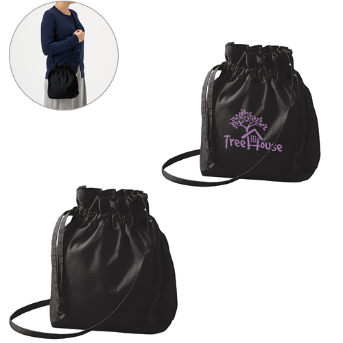 オーガニック厚手コットン 巾着ショルダーバッグ