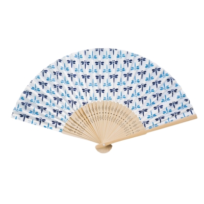 [名入れ扇子] 涼風布貼扇子 D/白地トンボ