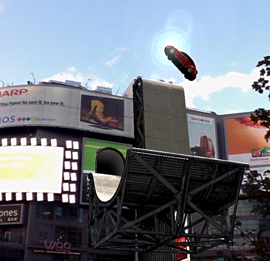 フォルクスワーゲンの看板と連動するAR(拡張現実)広告。新型ビートルの発売に際し展開されたプロモーション。実際の看板と拡張現実が見事に融和しています。<米国>