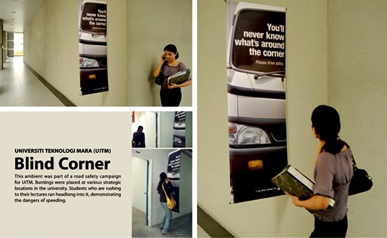 大学(UiTM)で実施された交通安全キャンペーン。大学構内の様々な場所にトラップは仕掛けられ、スピード違反の危険性を実証したようです。<マレーシア>