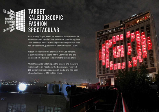 ホテルの窓でファッションショー。光、音、ダンススペクタクルで20分間のショーを演出。＜米国＞