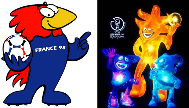 1998年 フランス マスコット:Footix、2002年 日本&韓国 マスコット:Ato,Kaz and Nik
