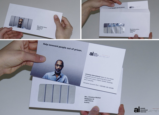 人権団体(アムネスティ・インターナショナル)のダイレクトメール。「無実で投獄された人を救う活動」への寄付を呼びかけているそうです。<オーストリア>