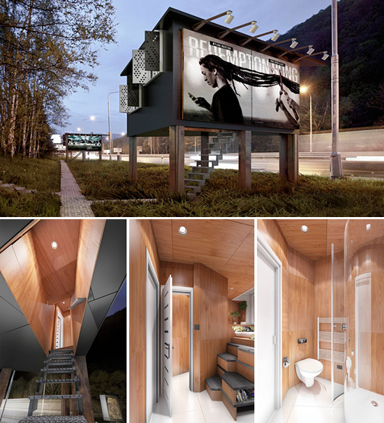 ホームレスを支援する広告住宅。中にはベットやトイレ・キッチンなどが整備され、広告主がコストを負担する仕組みだそうです。<スロバキア>