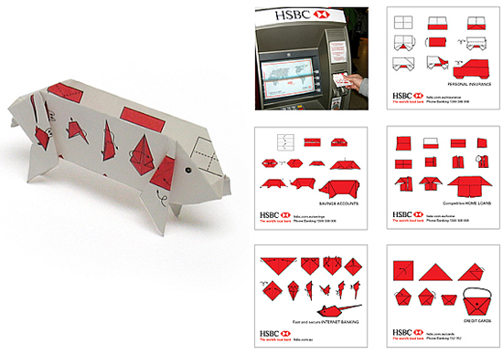 HSBC銀行のレシートを利用した広告。折り紙になっているATMのレシートは、銀行が身近な存在であることをアピールしたようです。<オーストラリア>