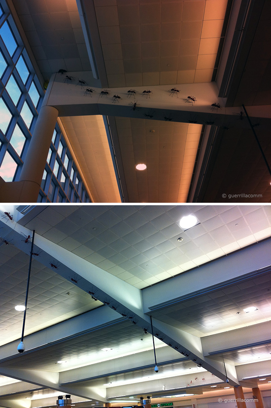 害虫駆除サービス(ORKIN)の屋外広告。アトランタ空港の天井を這っているのはアリの行列。こうなる前に対処しよう、と呼びかけてます。<米国>