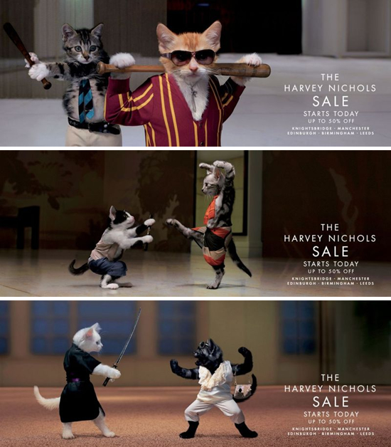 百貨店(Harvey Nichols)の販促ポスター。セールをPRするデパートのポスターらしいのですが、かつて日本で流行した「なめネコ」を想起させます。<イギリス>