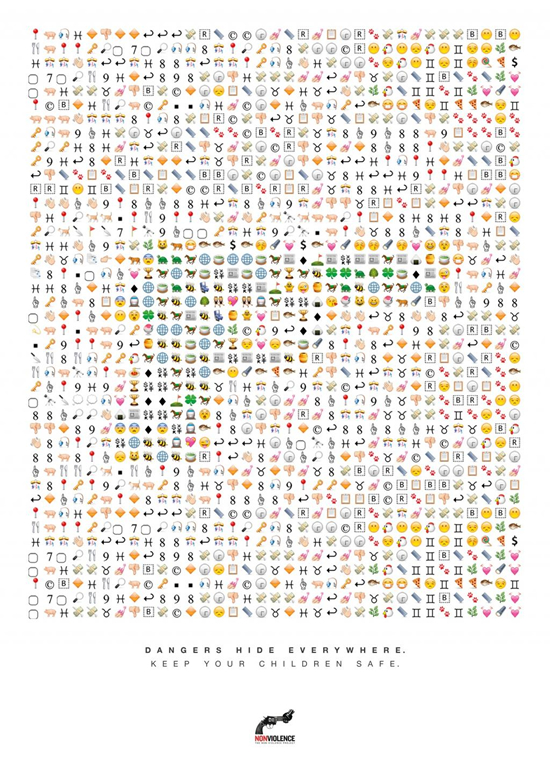 暴力追放を呼びかける（Non Violence Project）公共広告。Eメールの絵文字に隠されているのは「ガン」。潜む危険から、子供を守ろうとのメッセージです。＜イタリア＞