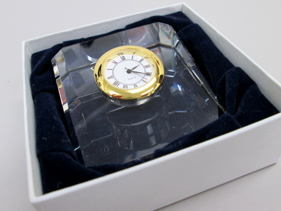 ノベルティ:エコロジー・クリスタル時計オーナメント A/金時計