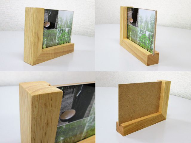 ノベルティ：ラバーウッドコーナーフォトスタンド ナチュラルウッド   